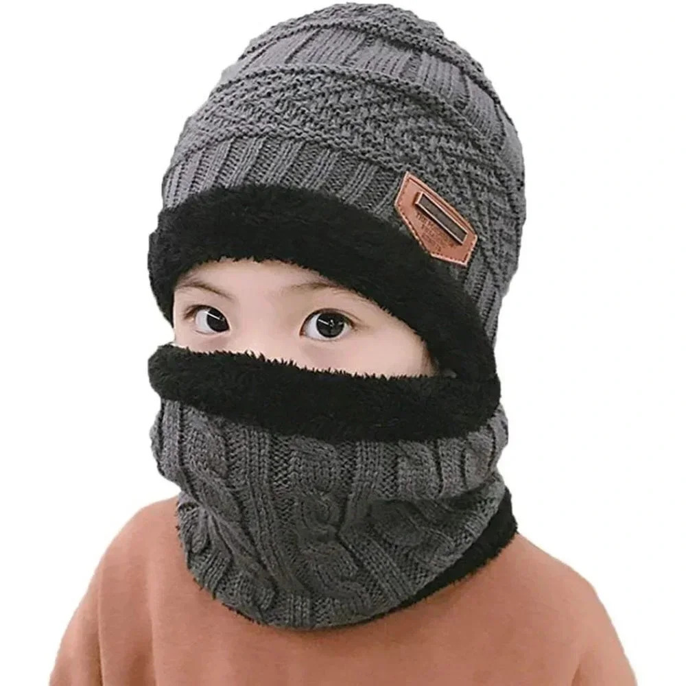 Kids  Winter Hat and Scarf Set 2Pcs Warm Knit Beanie Cap and Scarf
